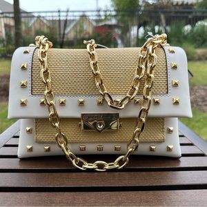 MICHAEL KORS MK Cece Straw and Studded Faux Leather Convertible Shoulder Bag